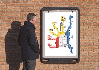 Advocate™ Wall Mounted Poster Display Sign with large sign face and airport map