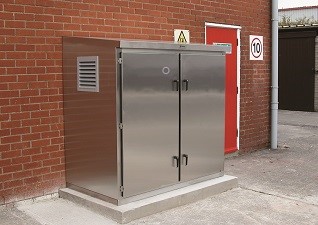 Cadet™ Stainless Steel Electrical Cabinet against a wall for electrical equipment storage
