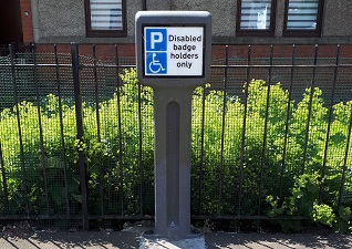 Infomaster™ Sign Carrying Bollard for disabled badge holders only in residential area