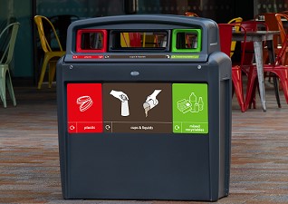 Nexus® Evolution City Trio Outdoor Cup Recycling Station for Mixed Recyclables, Cups/Liquids and Lids