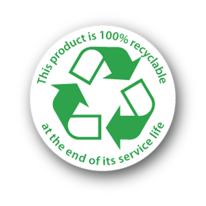  logo stating that a product is recyclable at the end of its service life