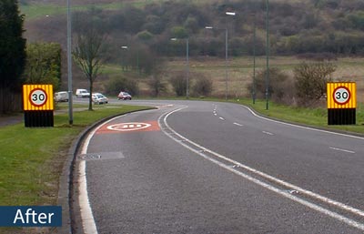 Road shown after the addition of Glasdon Chevroflex