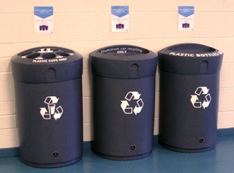 Three Envoy Recycling bins with different waste streams