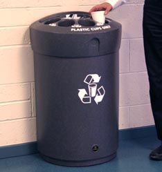 Envoy recycling bin with cup dispenser waste stream