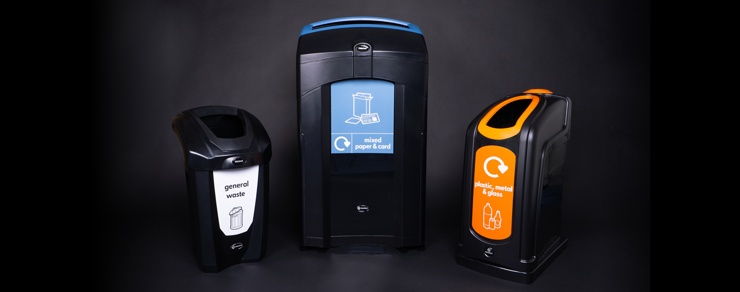 Nexus 30 bins on plinths on black background