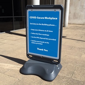 Advocate™ Portable Poster Display Unit with COVID-secure workplace poster