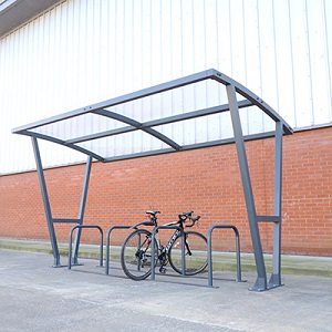 A Cadence Cycle Shelter with Toast Rack Stand