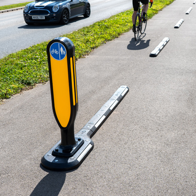 endurokerb with delineator bollard on cycle route