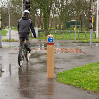 glenwood bollard on cycle route with cyclist