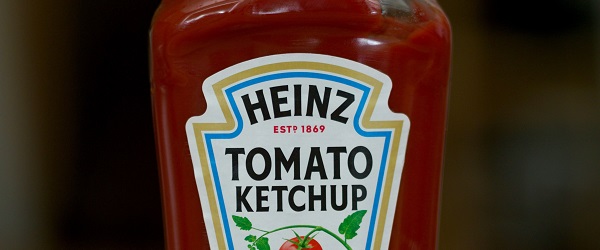 A close-up of a Heinz ketchup bottle