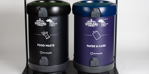 Two personalised C-Thru 180 Recycling Bins for collecting food waste and paper and card