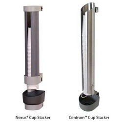 a nexus cup stacker and centrum cup stacker side by side with labels