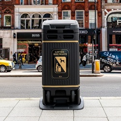 nexus 30 recycling bin with blue paper waste graphics on an office floor