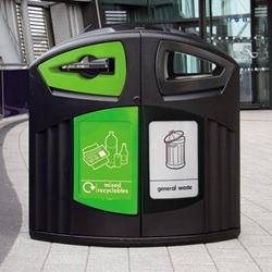 nexus 30 recycling bin with blue paper waste graphics on an office floor