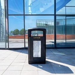 nexus 30 recycling bin with blue paper waste graphics on an office floor