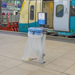 nexus 30 recycling bin with blue paper waste graphics on an office floor