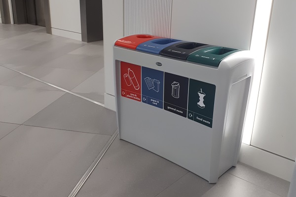 Nexus Evolution Quad Bin with a stream for cans and bottles, paper and card, general waste and food waste