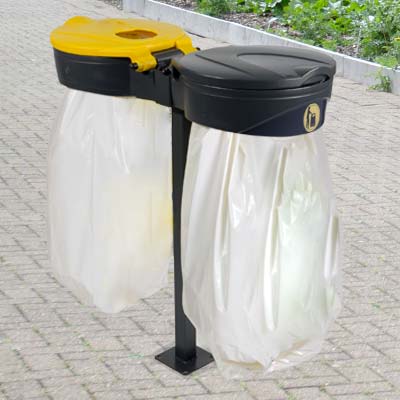 orbis transparent double sack holder bin on pavement