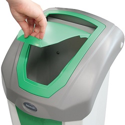 Hand opening the Nexus 30 Food Waste Recycling Bin with green flip lid