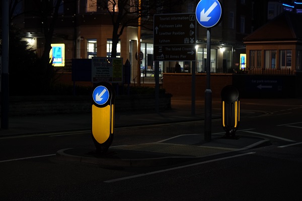 Rebound Signmaster Ultralow Bollard lighting up a junction at night