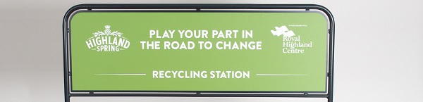 Personalised Recycling Station signage with 'Play your part in the road to change' messaging