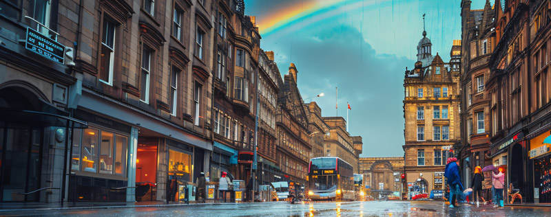 london city street on a rainy day