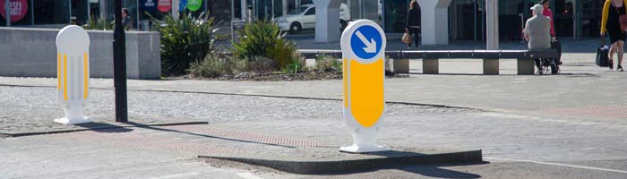 signmaster bollards with bolt-down fixings at a crossing