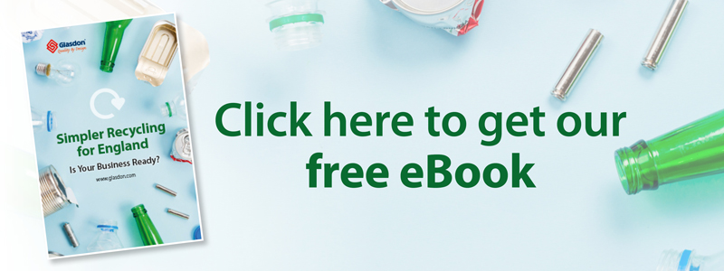 front cover of the glasdon simpler recycling ebook with a label telling people to click here for the free ebook