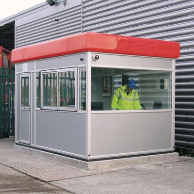 Warrior Modular Building with security personnel inside-Glasdon