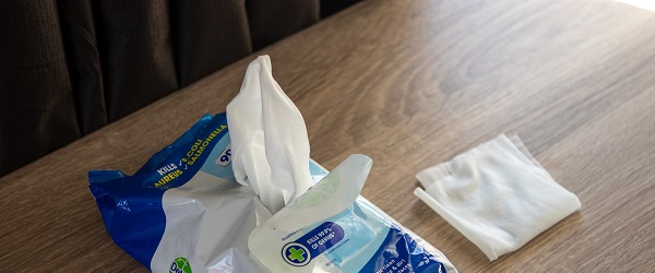 An open pack of wet wipes