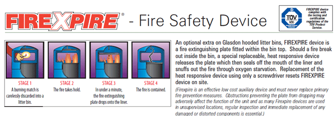 Firexpire is a fire safety device that can be attached to a selection of Glasdon bins.