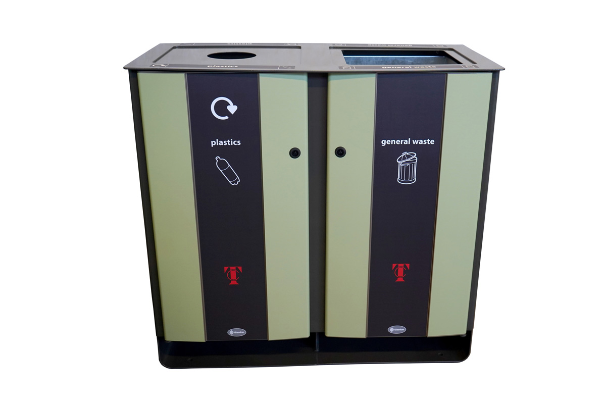 Electra™ 170 Recycling Bin with personalised front and body graphics