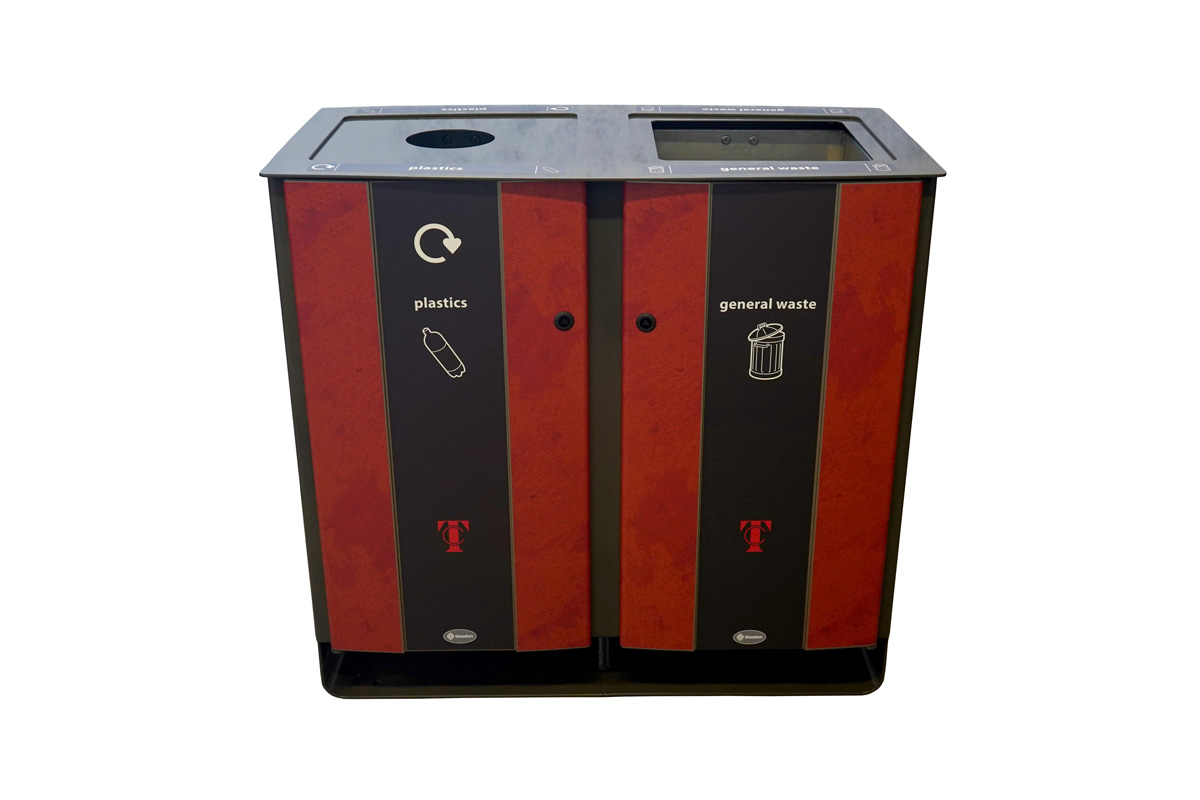 Electra™ 170 Recycling Bin with personalised front and body graphics
