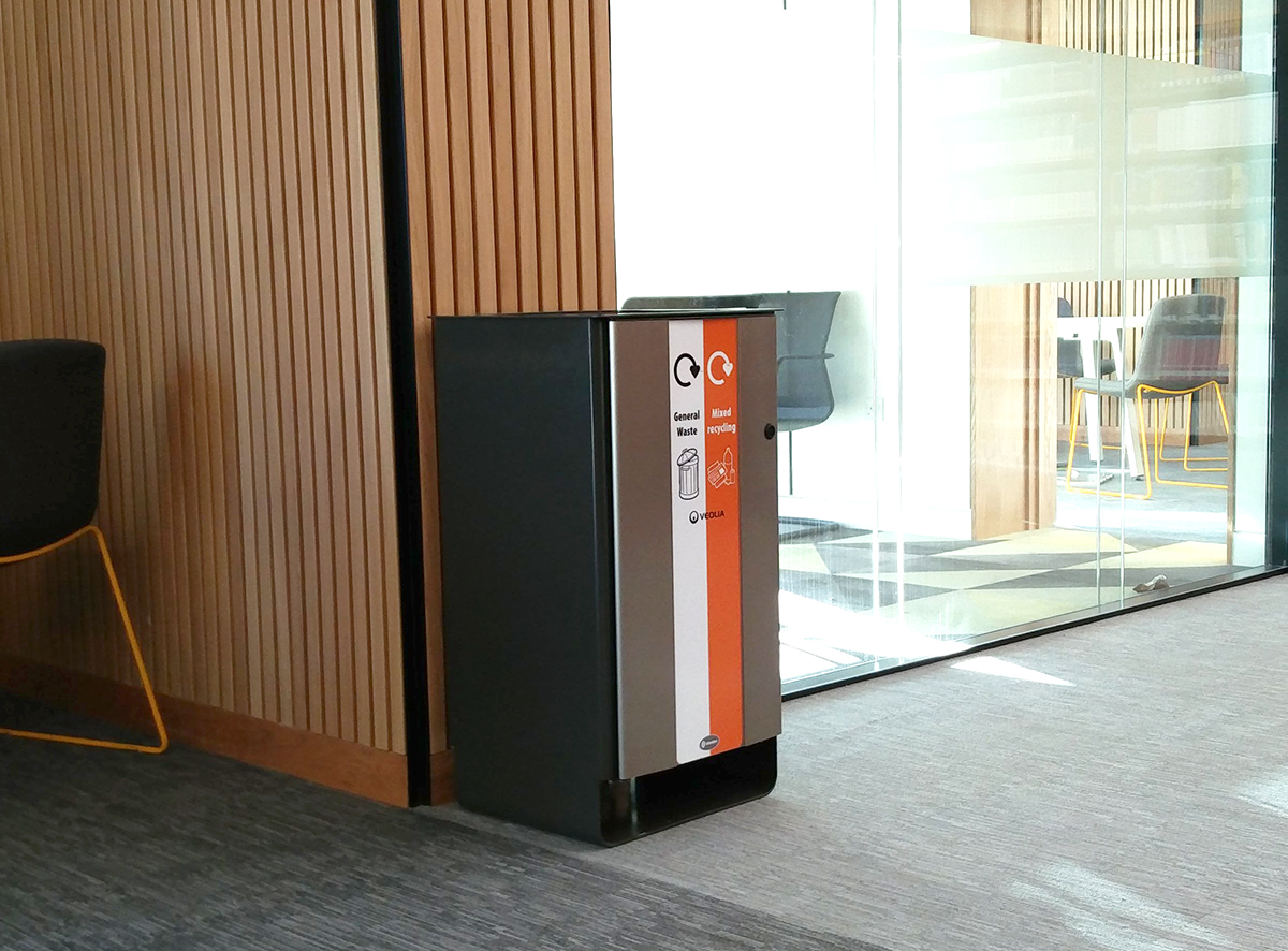 Electra™ 85 Duo Recycling Bin with personalised front vinyl graphics