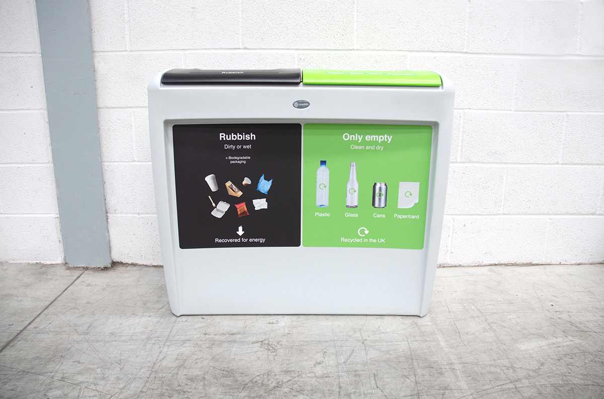 Nexus® Evolution Duo Recycling Bin with personalised top aperture and front graphics