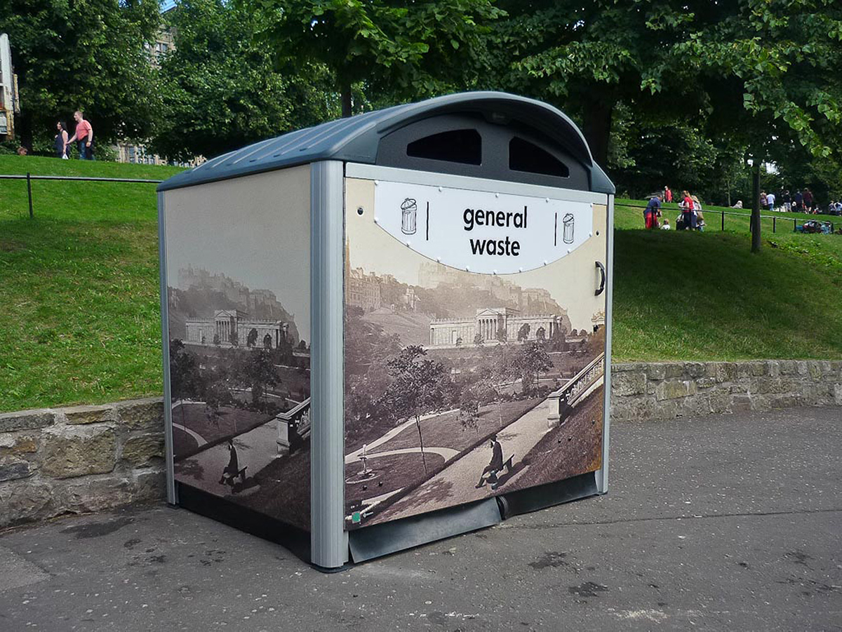 Modus™ 1280 General Waste Housing with front graphic from artwork supplied by the customer