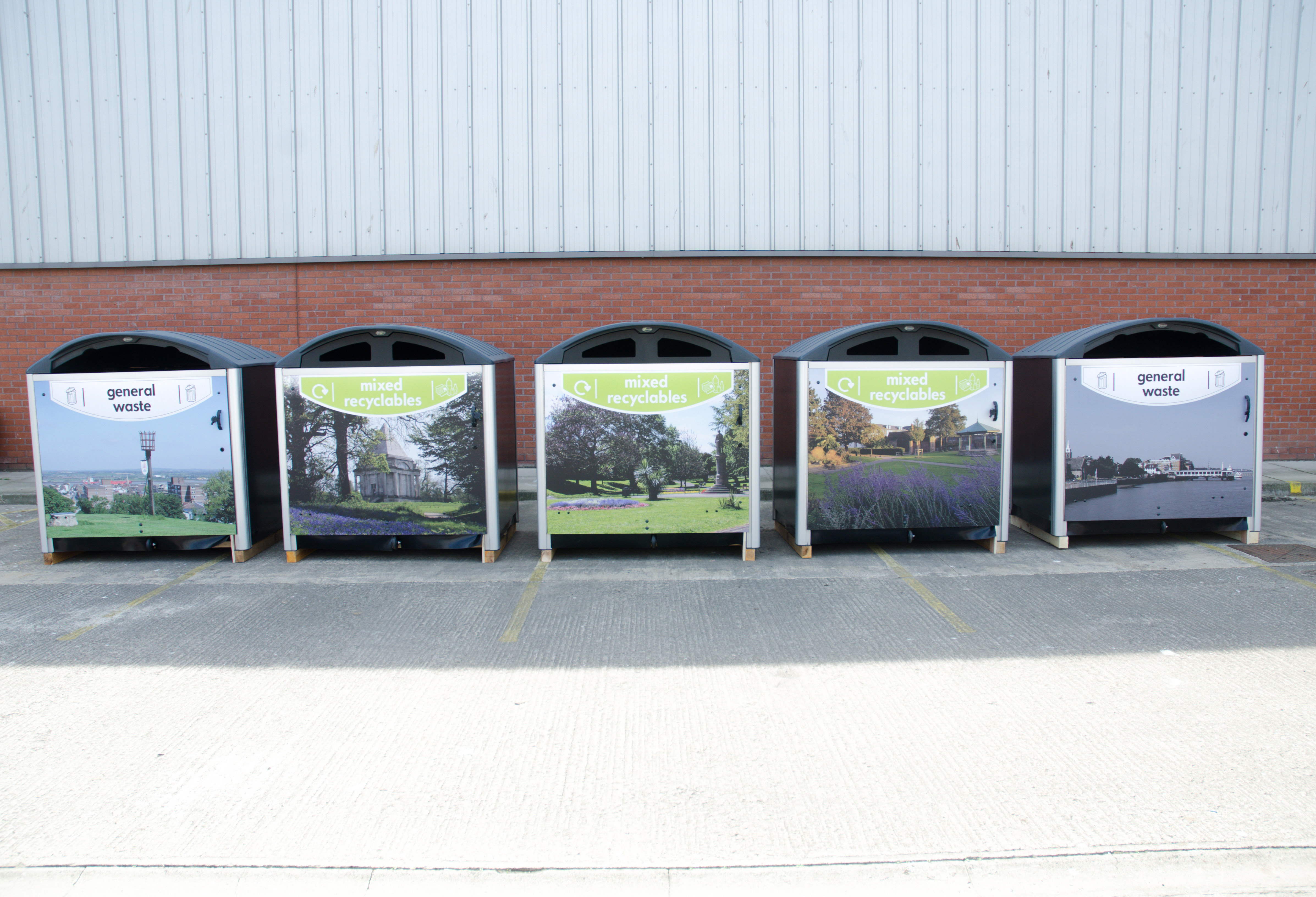 Modus™ 1280 General Waste & Mixed Waste Recycling Housings with front & back graphics 