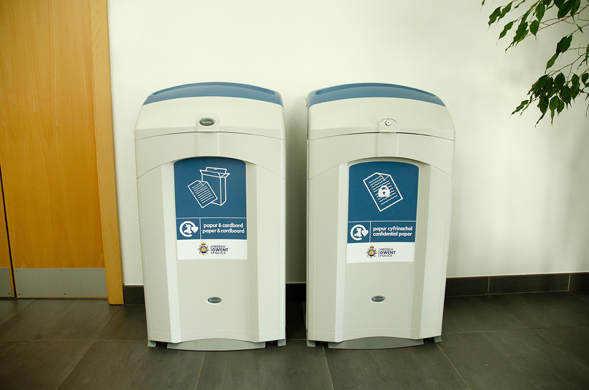 Nexus® 100 Paper Recycling Bin personalised front graphic