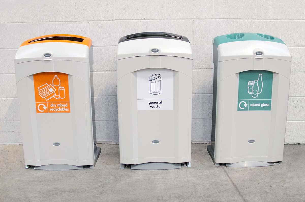 Nexus® 100 Recycling Bins with personalised front graphics
