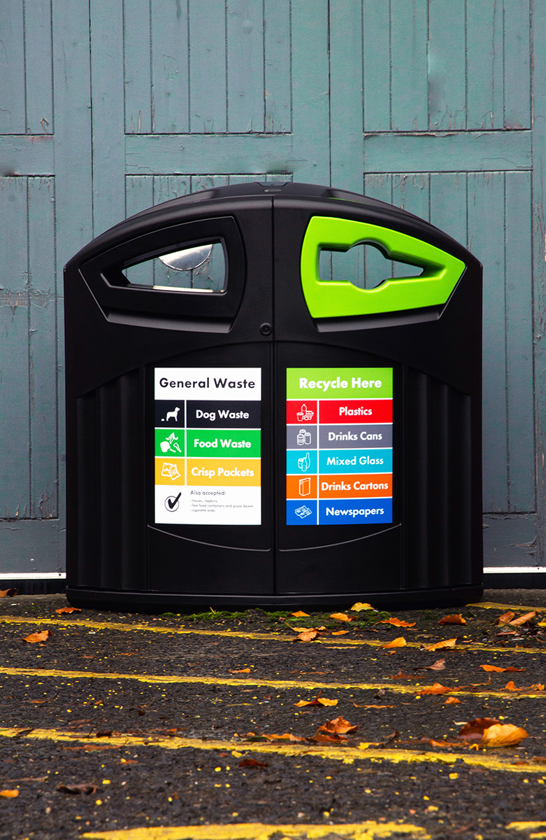 Nexus® 200 General Waste / Mixed Recyclables Recycling Bin with personalised front graphics