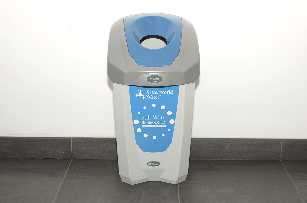 Nexus® 30 Plastic Bottle Recycling Bin with personalised front graphic 