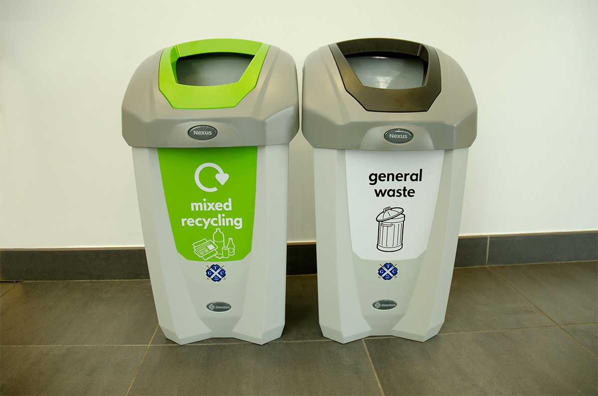 Nexus® 30 Recycling Bins with personalised front graphics