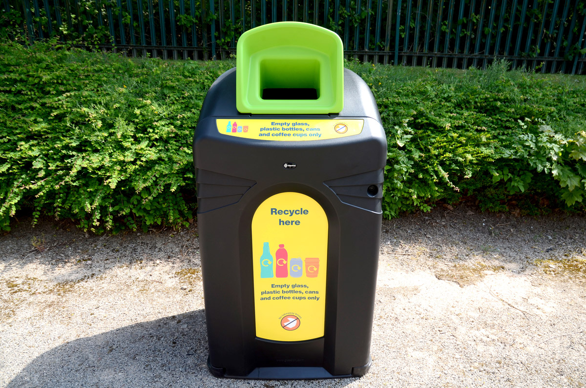 Nexus® City 240 Recycling Unit with personalised front and top aperture graphics