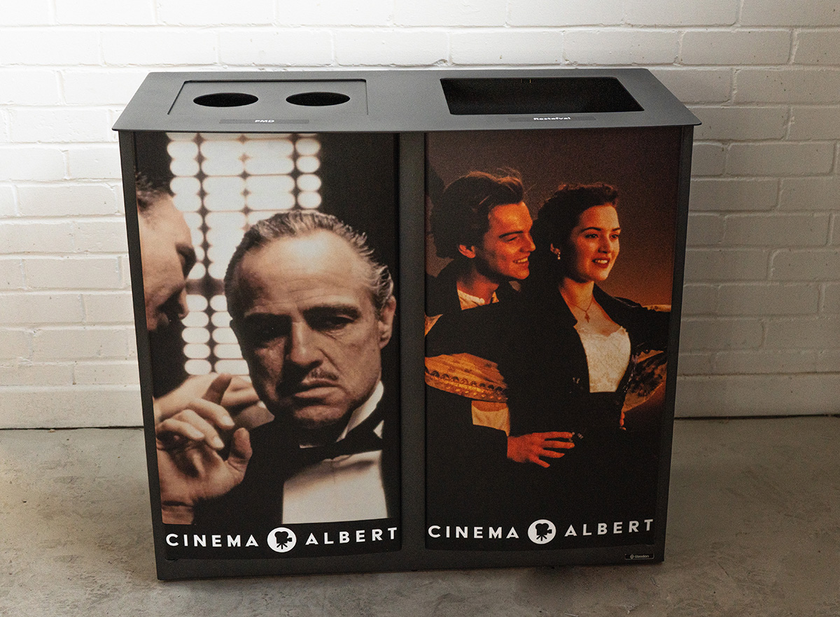 Nexus® Style 170 Duo Recycling Bin with front and top graphic personalisation