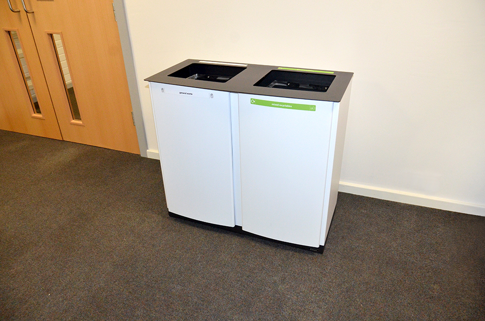 Nexus® Style 170 Duo Recycling Bin full body wrap graphics