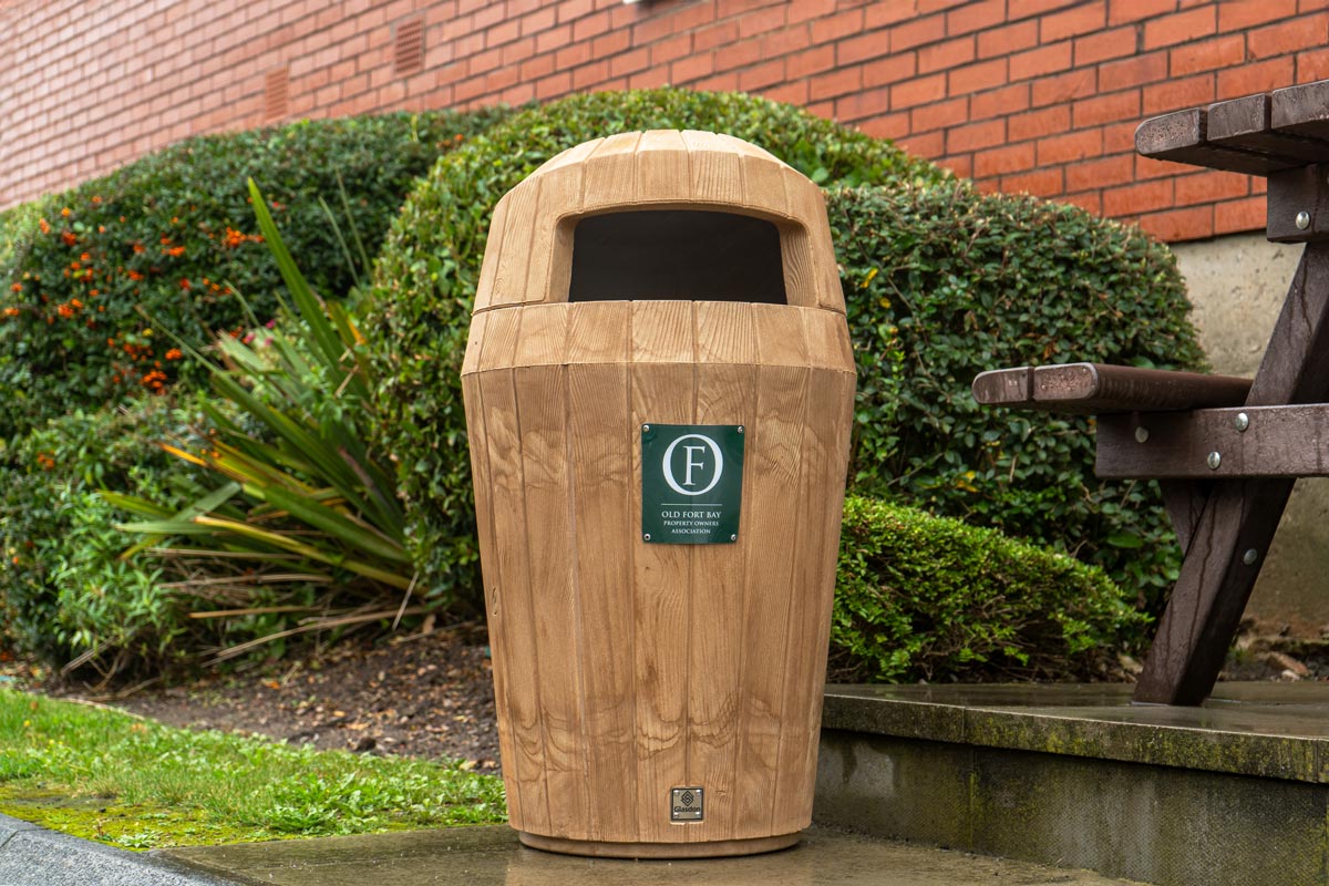 Sherwood™ Litter Bin with Hooded Top with personalised front graphic