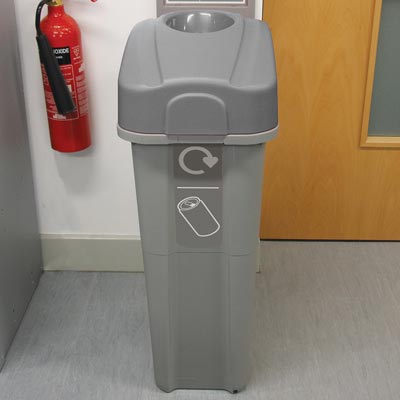 85-Litre Recycling Bin for Empty Drinks Cans with Narrow Footprint Slim Indoor Can Recycling Container Glasdon Eco Nexus 85 Can Recycling Bin Grey Bin & Sticker 