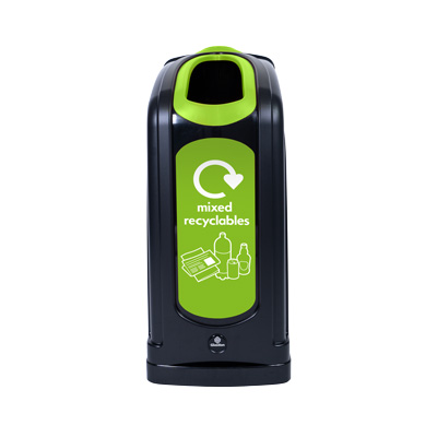 Nexus® 50 Mixed Recyclables Recycling Bin & Express Delivery - Black 50 Litre Indoor Mixed Recyclables Container with Lime Green Open Aperture