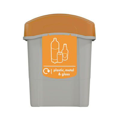 Eco Nexus® 60 Plastic, Metal & Glass Recycling Bin & Express Delivery 60 Litre Indoor Container with Bright Orange Open Aperture