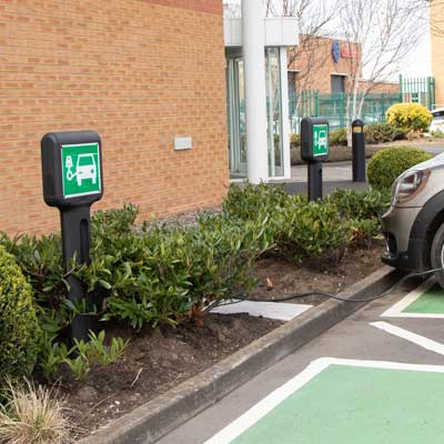 Infomaster Bollard with Electric Car Charging Sign